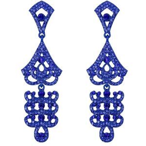 Blue with Sapphire Blue Crystal Chandelier Art Deco Statement Drop Post Earrings